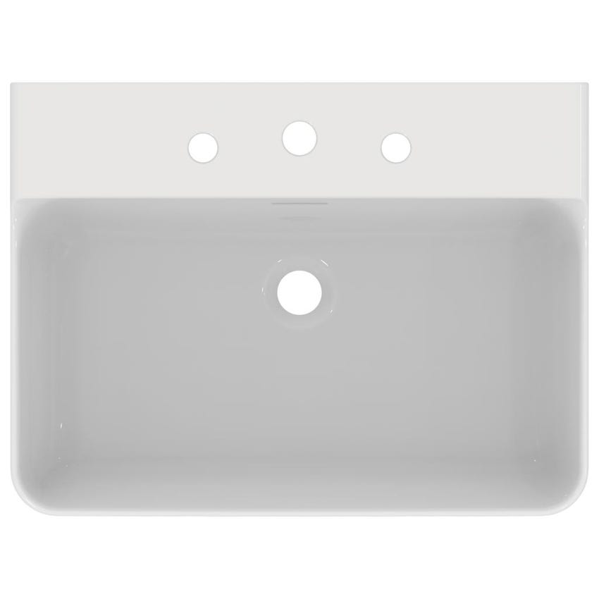 Immagine di Ideal Standard CONCA lavabo smaltato rettangolare sospeso o da appoggio L.60 cm, 3 fori, con troppopieno, colore bianco finitura lucido T378801