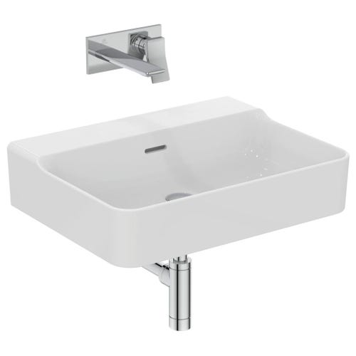 Immagine di Ideal Standard CONCA lavabo smaltato rettangolare sospeso o da appoggio L.60 cm, con troppopieno, colore bianco finitura lucido T378901