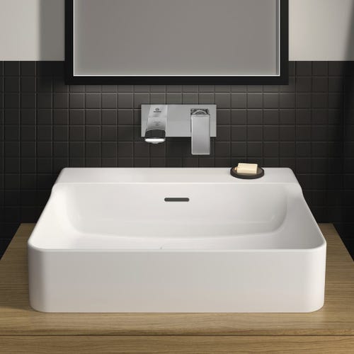 Immagine di Ideal Standard CONCA lavabo smaltato rettangolare sospeso o da appoggio L.60 cm, con troppopieno, colore bianco finitura lucido T378901