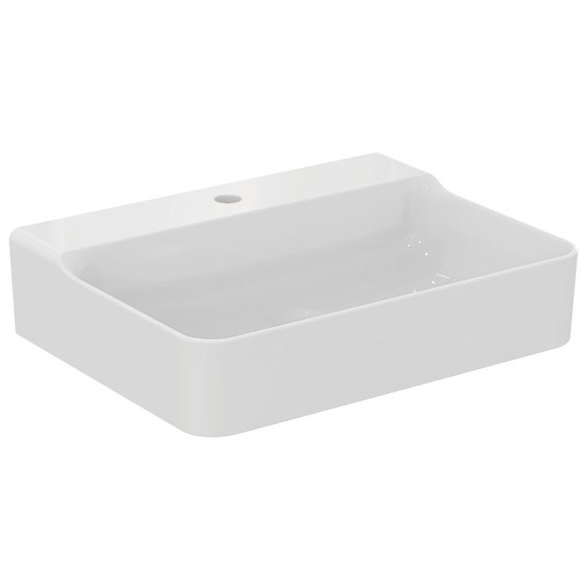 Immagine di Ideal Standard CONCA lavabo rettangolare sospeso o da appoggio L.60, monoforo, senza troppopieno, colore bianco finitura lucido T379001