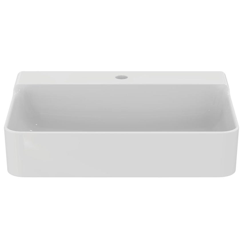 Immagine di Ideal Standard CONCA lavabo smaltato rettangolare sospeso o da appoggio L.60, monoforo, senza troppopieno, colore bianco finitura lucido T379001