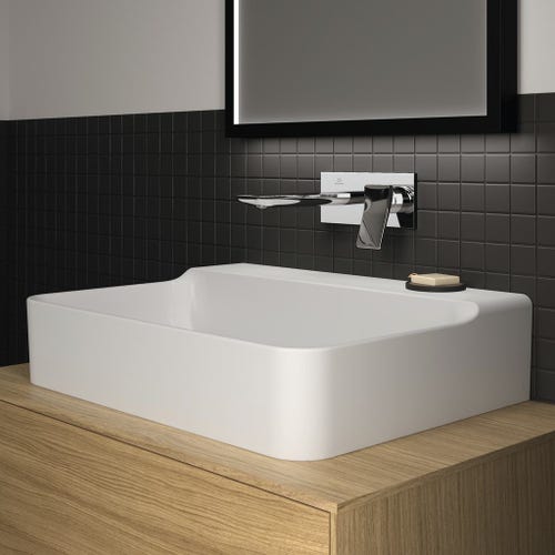 Immagine di Ideal Standard CONCA lavabo smaltato rettangolare sospeso o da appoggio L.60 cm, senza troppopieno, colore bianco finitura lucido T379201