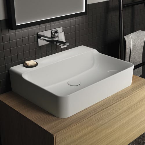 Immagine di Ideal Standard CONCA lavabo smaltato rettangolare sospeso o da appoggio L.60 cm, senza troppopieno, colore bianco finitura lucido T379201