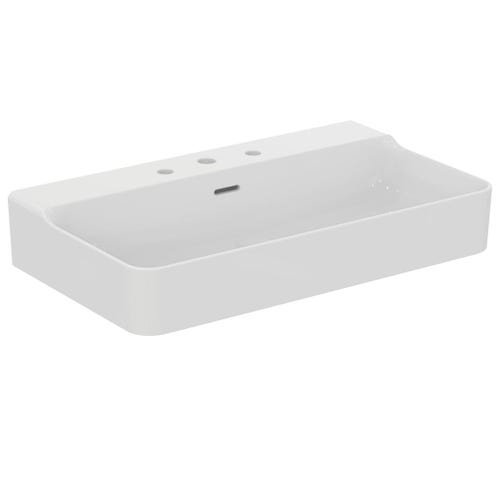 Immagine di Ideal Standard CONCA lavabo smaltato rettangolare sospeso o da appoggio L.80 cm, 3 fori, con troppopieno, colore bianco finitura lucido T379301