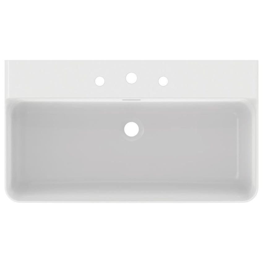 Immagine di Ideal Standard CONCA lavabo smaltato rettangolare sospeso o da appoggio L.80 cm, 3 fori, con troppopieno, colore bianco finitura lucido T379301