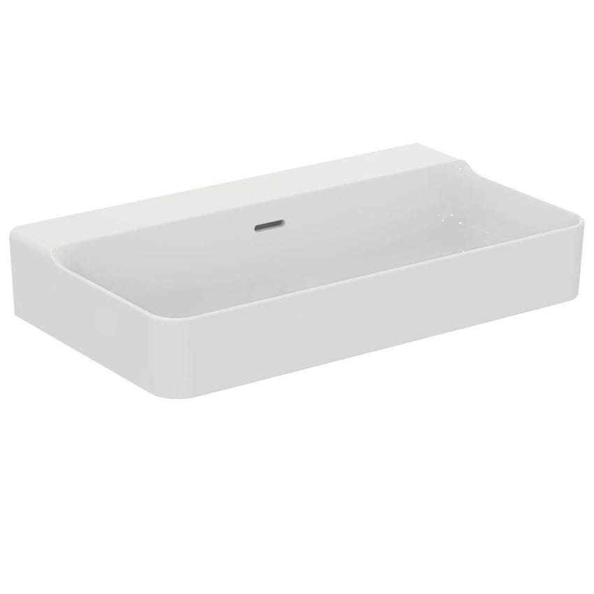 Immagine di Ideal Standard CONCA lavabo rettangolare sospesa o da appoggio L.80 cm, con troppopieno, colore bianco finitura lucido T379401