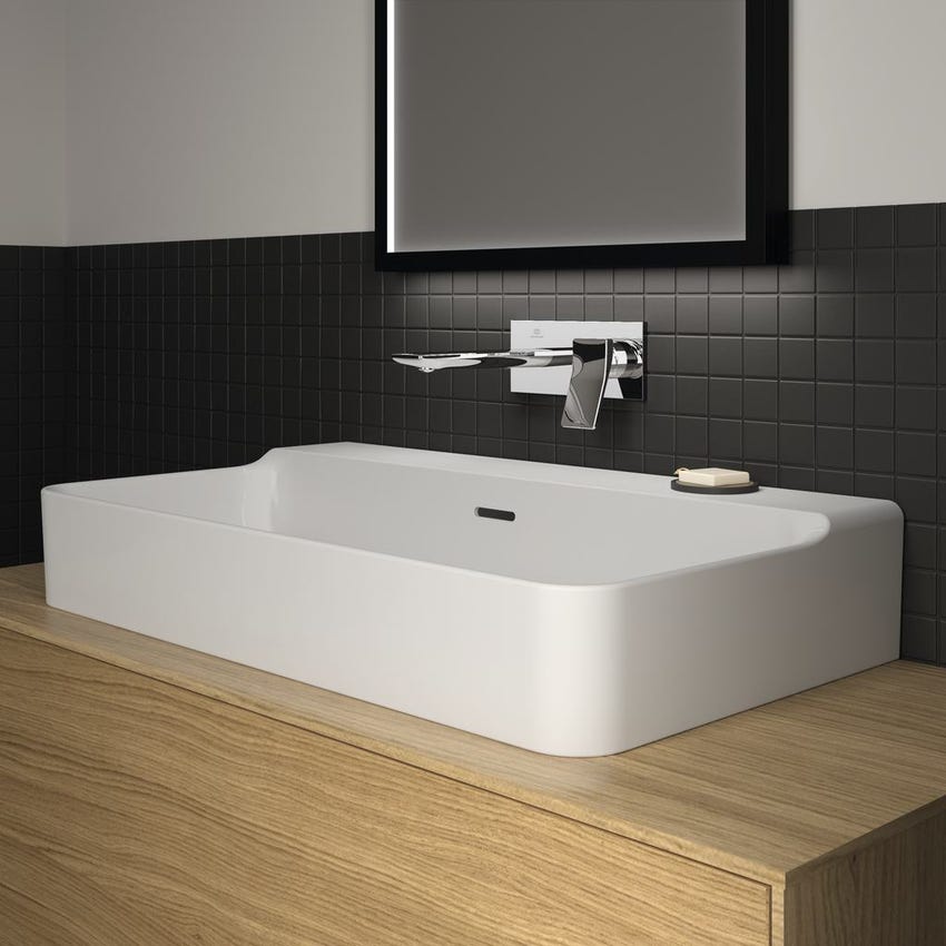 Immagine di Ideal Standard CONCA lavabo smaltato rettangolare sospesa o da appoggio L.80 cm, con troppopieno, colore bianco finitura lucido T379401