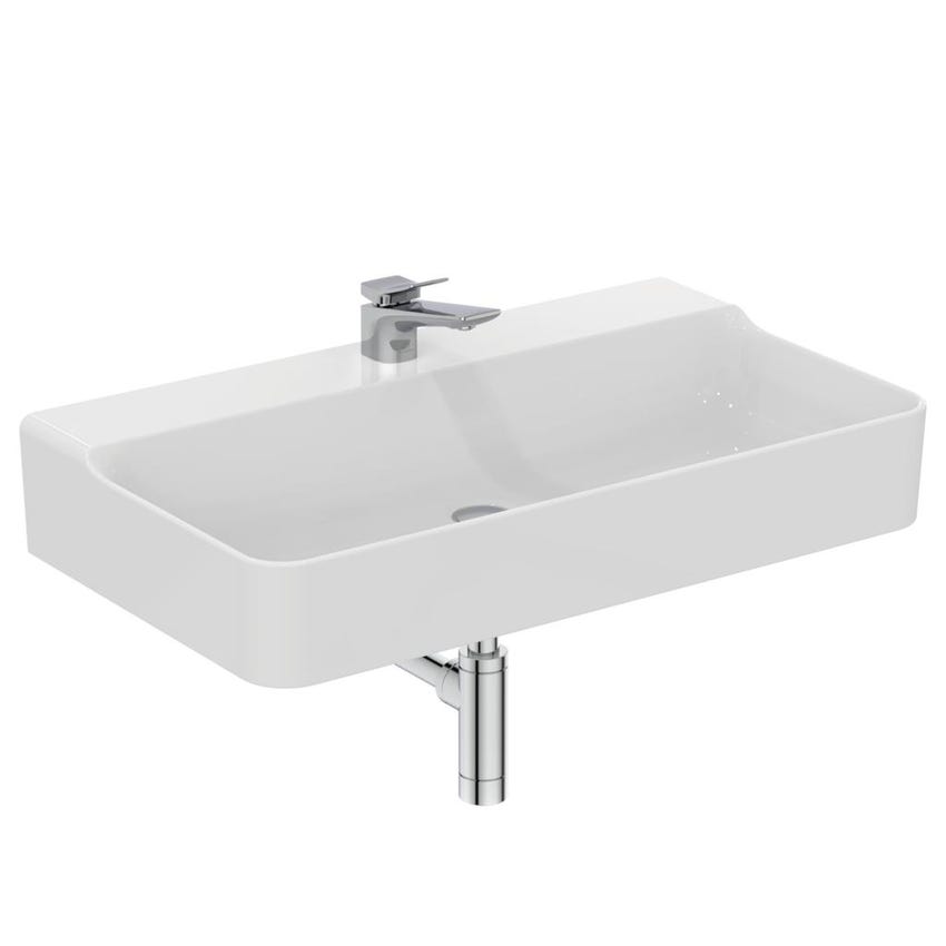 Immagine di Ideal Standard CONCA lavabo smaltato rettangolare sospeso o da appoggio L.80 cm, monoforo, senza troppopieno, colore bianco finitura lucido T379501