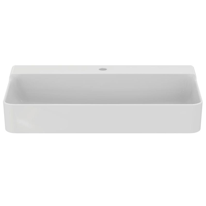 Immagine di Ideal Standard CONCA lavabo smaltato rettangolare sospeso o da appoggio L.80 cm, monoforo, senza troppopieno, colore bianco finitura lucido T379501