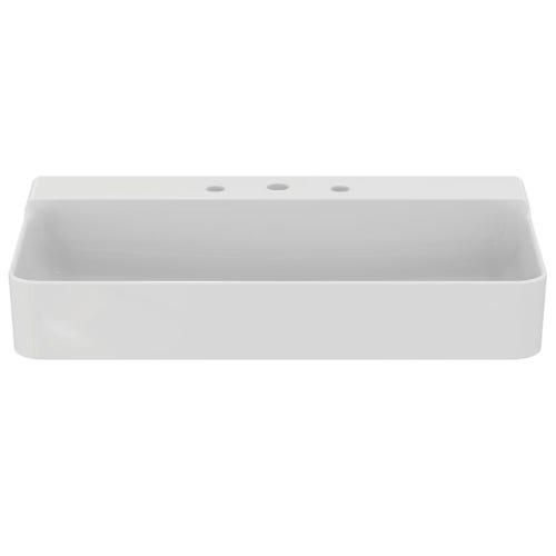 Immagine di Ideal Standard CONCA lavabo smaltato rettangolare sospeso o da appoggio L.80 cm, 3 fori, senza troppopieno, colore bianco lucido T379601
