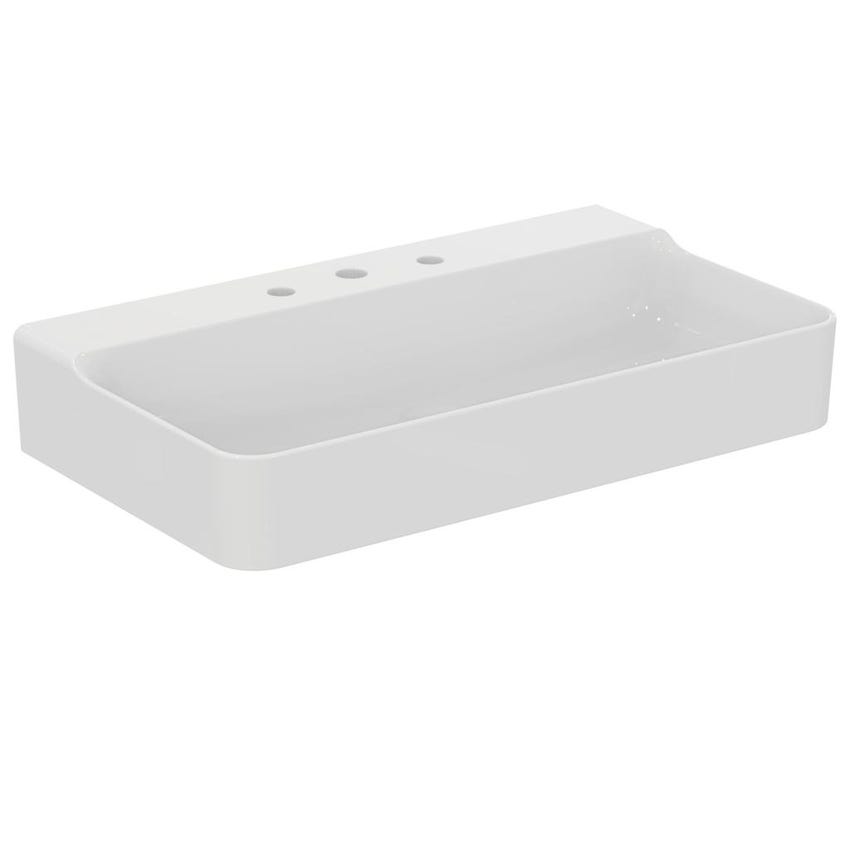 Immagine di Ideal Standard CONCA lavabo rettangolare sospeso o da appoggio L.80 cm, 3 fori, senza troppopieno, colore bianco lucido T379601