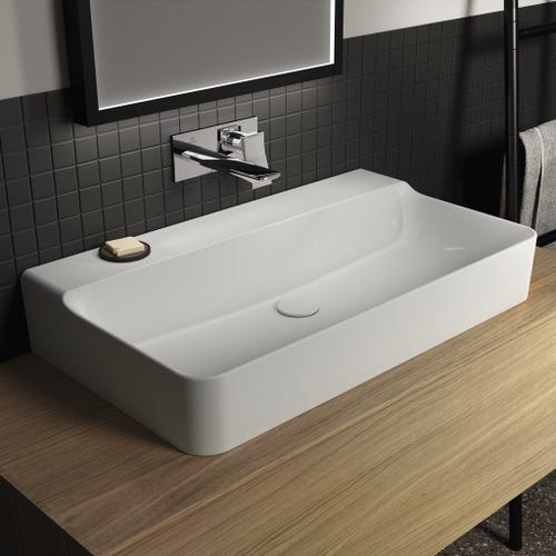 Immagine di Ideal Standard CONCA lavabo smaltato rettangolare sospeso o da appoggio L.80 cm, senza troppopieno, colore bianco finitura lucido T379701