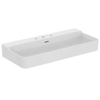 Immagine di Ideal Standard CONCA lavabo smaltato rettangolare sospeso o da appoggio L.100 cm, 3 fori, con troppopieno, colore bianco finitura lucido T379801