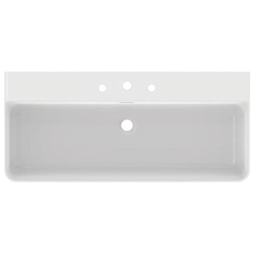 Immagine di Ideal Standard CONCA lavabo smaltato rettangolare sospeso o da appoggio L.100 cm, 3 fori, con troppopieno, colore bianco finitura lucido T379801