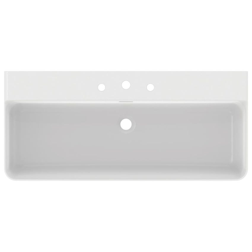 Immagine di Ideal Standard CONCA lavabo smaltato rettangolare sospeso o da appoggio L.100 cm, 3 fori, con troppopieno, colore bianco finitura lucido T379801