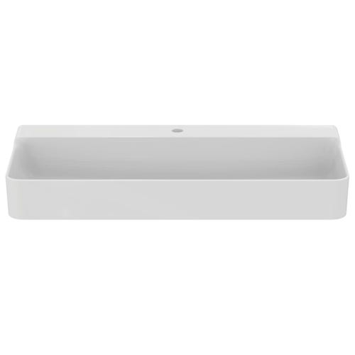 Immagine di Ideal Standard CONCA lavabo smaltato rettangolare sospeso o da appoggio L.100 cm, monoforo, senza troppopieno, colore bianco finitura lucido T380001