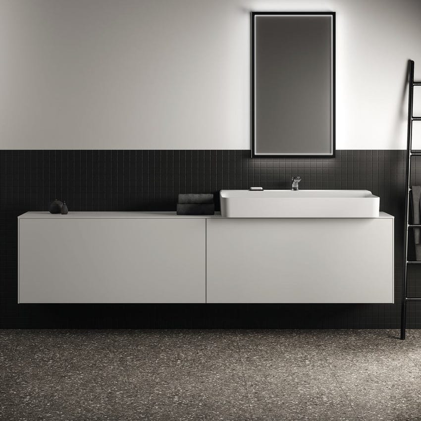 Immagine di Ideal Standard CONCA lavabo smaltato rettangolare sospeso o da appoggio L.100 cm, monoforo, senza troppopieno, colore bianco finitura lucido T380001