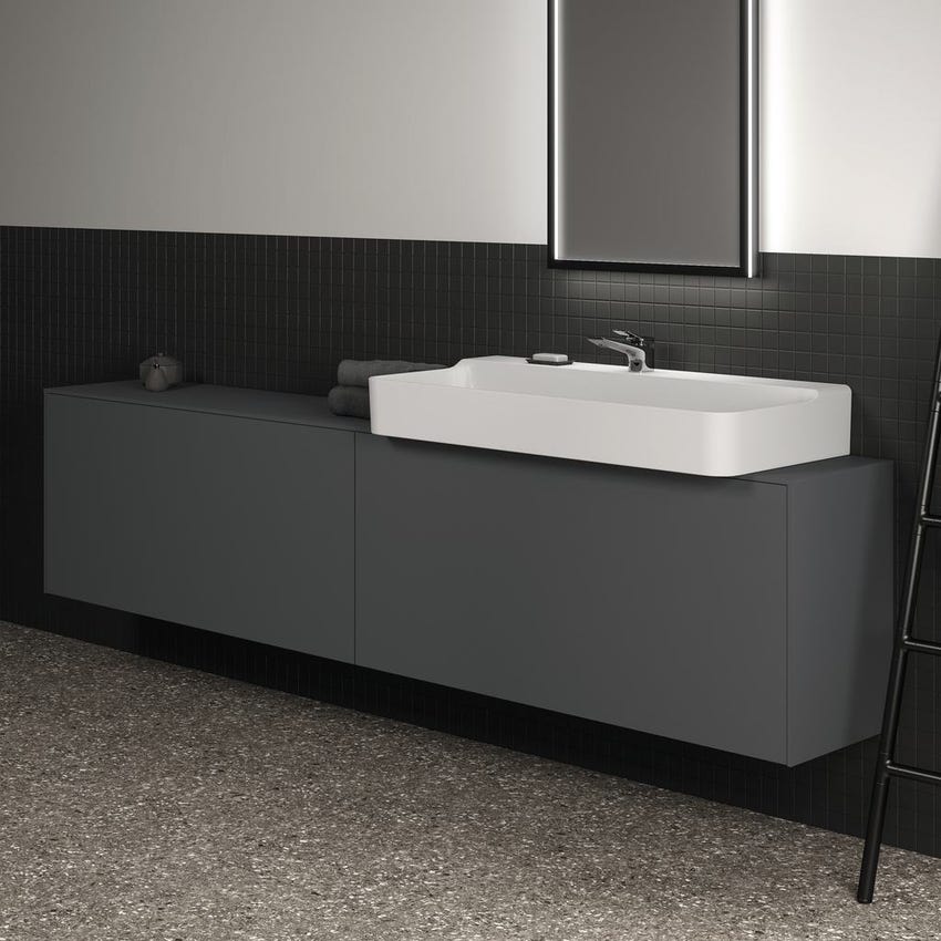 Immagine di Ideal Standard CONCA lavabo smaltato rettangolare sospeso o da appoggio L.100 cm, monoforo, senza troppopieno, colore bianco finitura lucido T380001