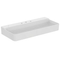 Immagine di Ideal Standard CONCA lavabo smaltato rettangolare sospeso o da appoggio L.100 cm, 3 fori, senza troppopieno, colore bianco finitura lucido T380101