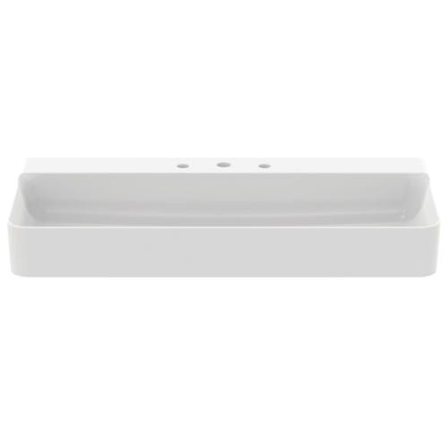 Immagine di Ideal Standard CONCA lavabo smaltato rettangolare sospeso o da appoggio L.100 cm, 3 fori, senza troppopieno, colore bianco finitura lucido T380101