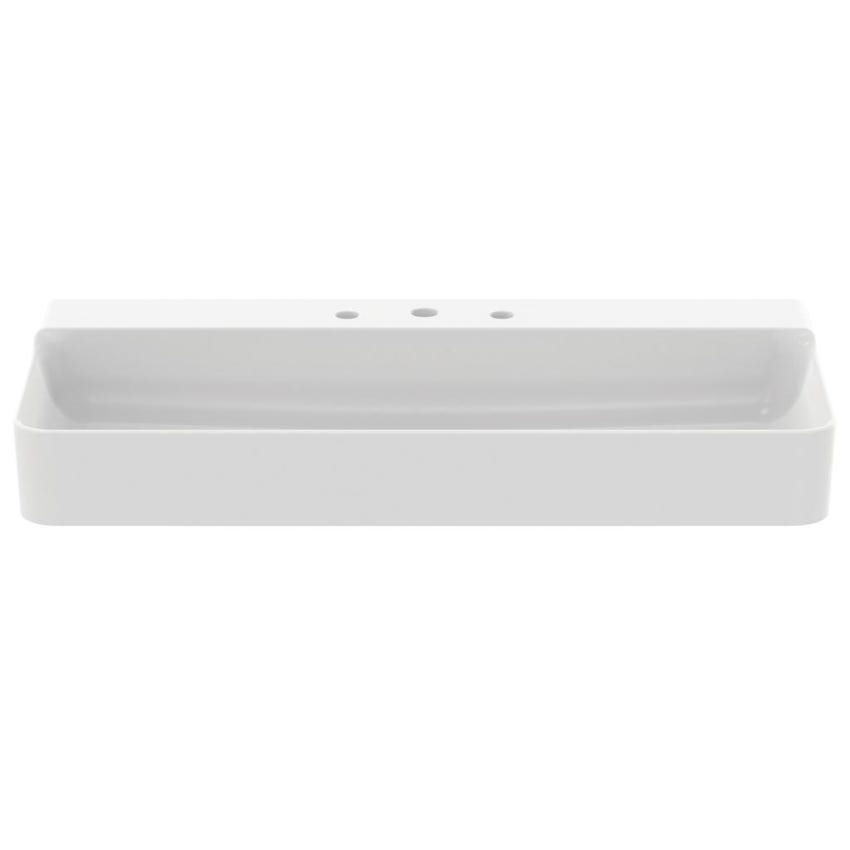 Immagine di Ideal Standard CONCA lavabo smaltato rettangolare sospeso o da appoggio L.100 cm, 3 fori, senza troppopieno, colore bianco finitura lucido T380101