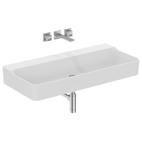 Immagine di Ideal Standard CONCA lavabo smaltato rettangolare sospeso o da appoggio L.100 cm, senza troppopieno, colore bianco lucido T380201