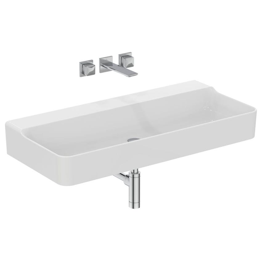 Immagine di Ideal Standard CONCA lavabo smaltato rettangolare sospeso o da appoggio L.100 cm, senza troppopieno, colore bianco lucido T380201