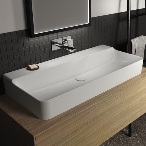 Immagine di Ideal Standard CONCA lavabo smaltato rettangolare sospeso o da appoggio L.100 cm, senza troppopieno, colore bianco lucido T380201