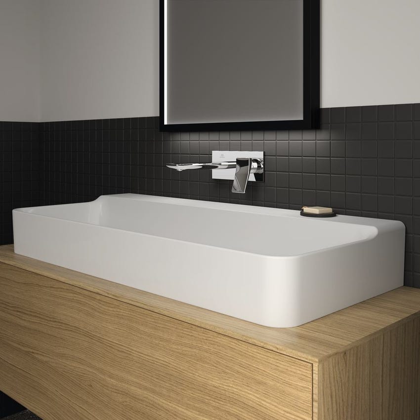 Immagine di Ideal Standard CONCA lavabo smaltato rettangolare sospeso o da appoggio L.100 cm, senza troppopieno, colore bianco lucido T380201