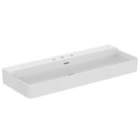 Immagine di Ideal Standard CONCA lavabo smaltato rettangolare sospeso o da appoggio L.120 cm, 3 fori, con troppopieno, colore bianco finitura lucido T380401