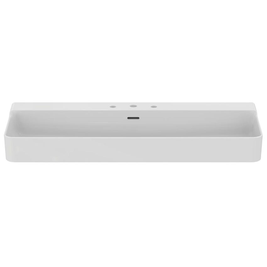 Immagine di Ideal Standard CONCA lavabo smaltato rettangolare sospeso o da appoggio L.120 cm, 3 fori, con troppopieno, colore bianco finitura lucido T380401