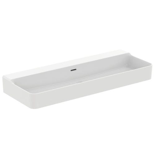 Immagine di Ideal Standard CONCA lavabo smaltato rettangolare sospeso o da appoggio L.120 cm, con troppopieno, colore bianco finitura lucido T380501