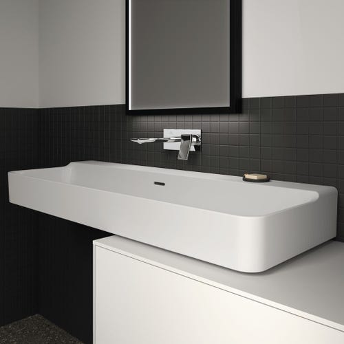 Immagine di Ideal Standard CONCA lavabo smaltato rettangolare sospeso o da appoggio L.120 cm, con troppopieno, colore bianco finitura lucido T380501