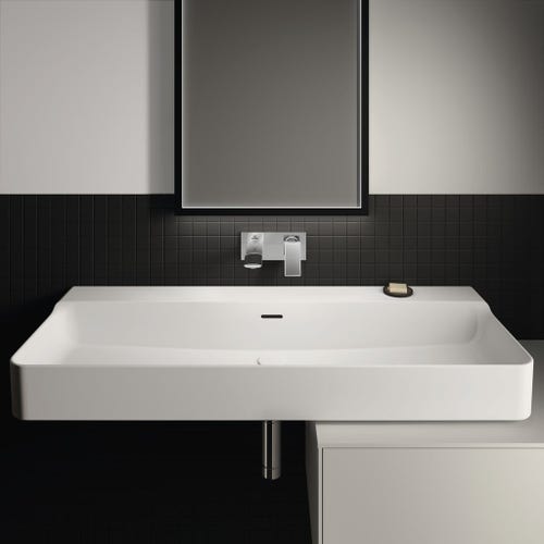 Immagine di Ideal Standard CONCA lavabo smaltato rettangolare sospeso o da appoggio L.120 cm, con troppopieno, colore bianco finitura lucido T380501