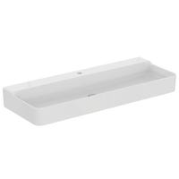 Immagine di Ideal Standard CONCA lavabo smaltato rettangolare sospeso o da appoggio L.120 cm, monoforo, senza troppopieno, colore bianco finitura lucido T380601