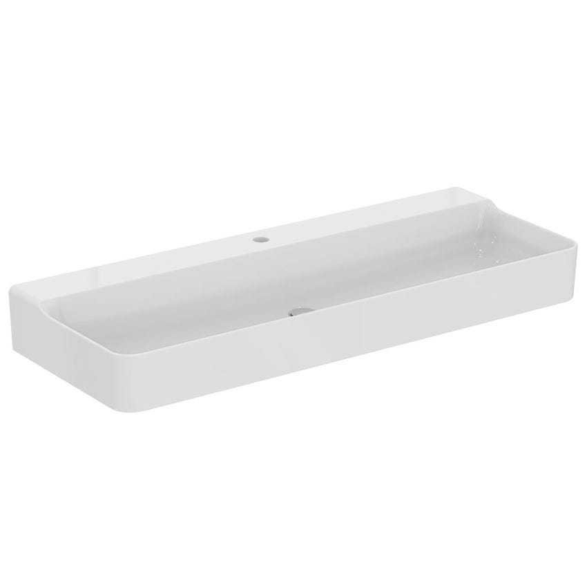 Immagine di Ideal Standard CONCA lavabo rettangolare sospeso o da appoggio L.120 cm, monoforo, senza troppopieno, colore bianco finitura lucido T380601