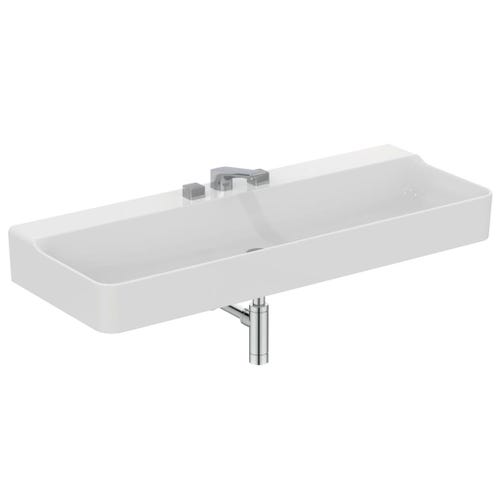 Immagine di Ideal Standard CONCA lavabo smaltato rettangolare sospeso o da appoggio L.120 cm, 3 fori, senza troppopieno, colore bianco finitura lucido T380701