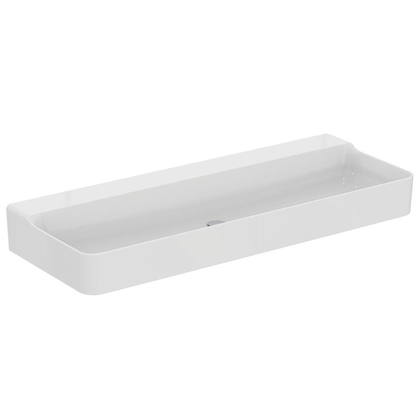 Immagine di Ideal Standard CONCA lavabo rettangolare sospeso o da appoggio L.120 cm, senza troppopieno, colore bianco finitura lucido T380901
