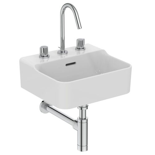 Immagine di Ideal Standard CONCA lavamani smaltato sospeso o da appoggio L.40 cm, 3 fori, con troppopieno, colore bianco finitura lucido T381001