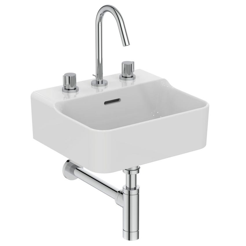 Immagine di Ideal Standard CONCA lavamani smaltato sospeso o da appoggio L.40 cm, 3 fori, con troppopieno, colore bianco finitura lucido T381001