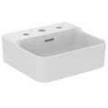 Immagine di Ideal Standard CONCA lavamani smaltato sospeso o da appoggio L.40 cm, 3 fori, con troppopieno, colore bianco finitura lucido T381001