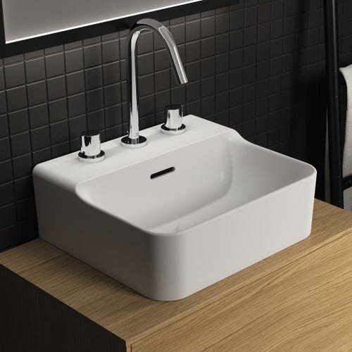 Immagine di Ideal Standard CONCA lavamani smaltato sospeso o da appoggio L.40 cm, 3 fori, con troppopieno, colore bianco finitura lucido T381001