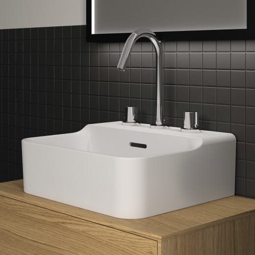 Immagine di Ideal Standard CONCA lavamani smaltato sospeso o da appoggio L.40 cm, 3 fori, con troppopieno, colore bianco finitura lucido T381001