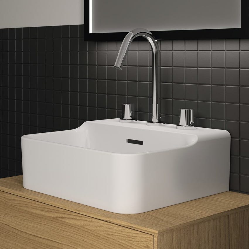 Immagine di Ideal Standard CONCA lavamani smaltato sospeso o da appoggio L.40 cm, 3 fori, con troppopieno, colore bianco finitura lucido T381001