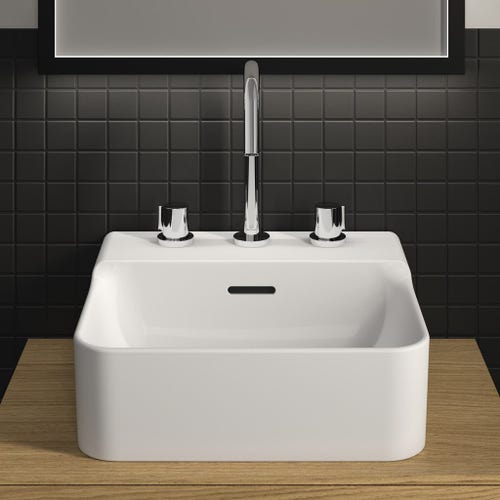 Immagine di Ideal Standard CONCA lavamani smaltato sospeso o da appoggio L.40 cm, 3 fori, con troppopieno, colore bianco finitura lucido T381001