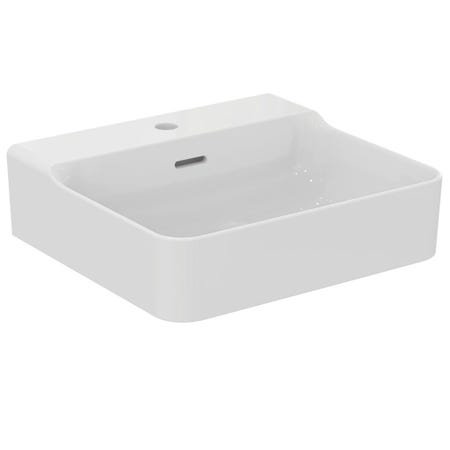 Immagine di Ideal Standard CONCA lavabo rettificato rettangolare sospeso o da appoggio L.50 cm, con troppopieno, colore bianco finitura lucido T381201