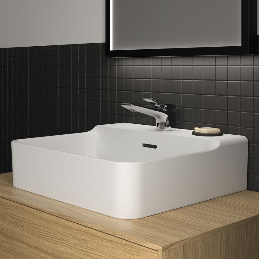 Immagine di Ideal Standard CONCA lavabo rettificato rettangolare sospeso o da appoggio L.50 cm, con troppopieno, colore bianco finitura lucido T381201