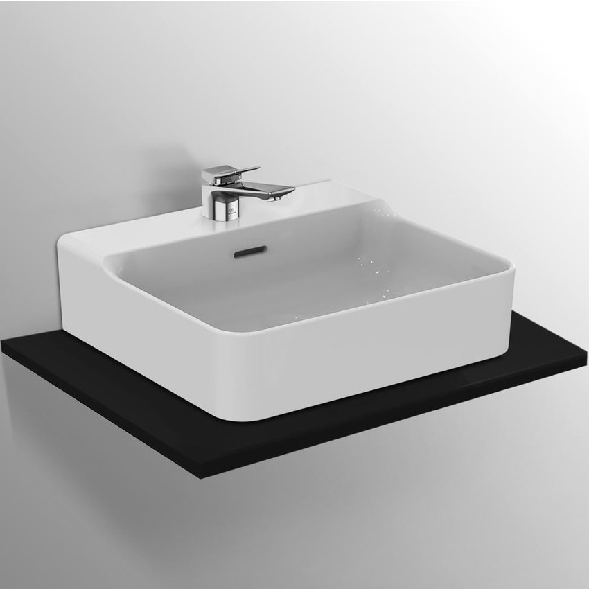 Immagine di Ideal Standard CONCA lavabo rettificato rettangolare sospeso o da appoggio L.50 cm, con troppopieno, colore bianco finitura lucido T381201