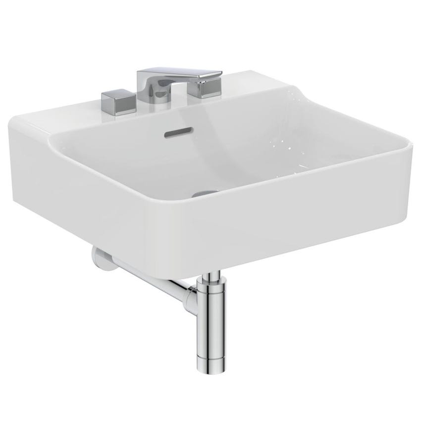 Immagine di Ideal Standard CONCA lavabo rettificato rettangolare sospeso o da appoggio L.50 cm, 3 fori, con troppopieno, colore bianco finitura lucido T381301