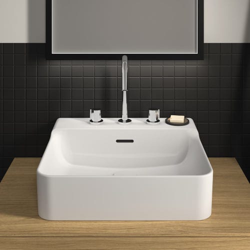 Immagine di Ideal Standard CONCA lavabo rettificato rettangolare sospeso o da appoggio L.50 cm, 3 fori, con troppopieno, colore bianco finitura lucido T381301